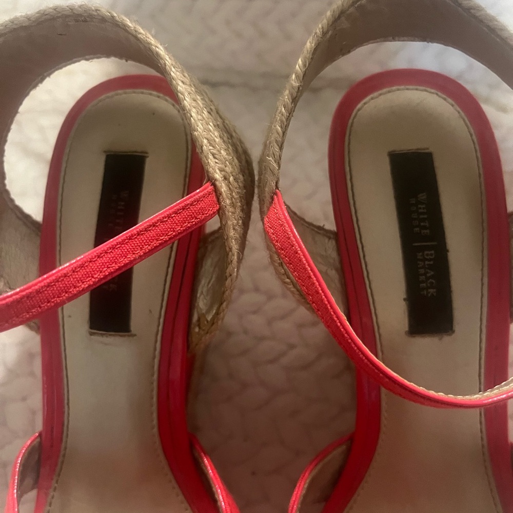 White House Black Market Vibrant Red Wedge Sandals - Picture 10 of 11